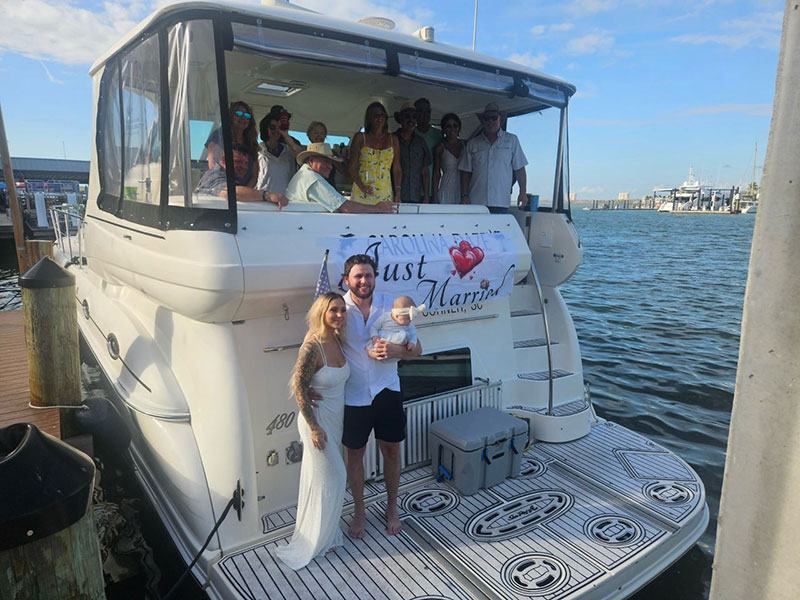 Just Married celebration on the Carolina Daze